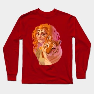 Celtic woman with tiger Long Sleeve T-Shirt